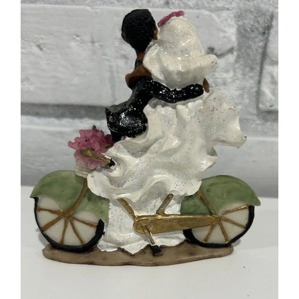 VTG Black Americana Bride & Groom Wedding on Bicycle Figurine 4.5” - Rare Pose